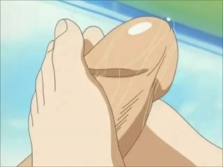 Long femdom footjob scene from Virgin Auction - anime