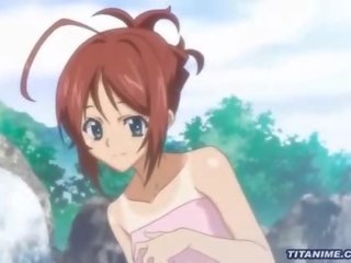 Redhead hentai darling gets fondled on her gorgeous bath