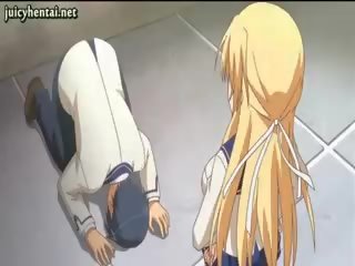 Blonde Anime beauty Doing Footjob